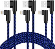 iphone charger 10ft 90 degree lightning cable 3 pack iphone charging cable right angle nylon braided fast charger cord compatible with iphone 12 11 xs max xr x 8 7 6s (blue) логотип