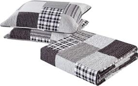 img 3 attached to 🛏️ All American Collection Black and Grey Modern Plaid King/Cal King Size Bedspread and Pillow Sham Set with Matching Curtains