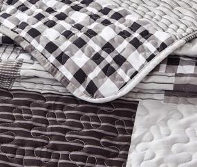 img 1 attached to 🛏️ All American Collection Black and Grey Modern Plaid King/Cal King Size Bedspread and Pillow Sham Set with Matching Curtains
