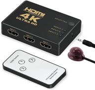 🔀 hdmi switcher 4k | gana intelligent 3-port hdmi switch with ir remote | supports 4k, full hd1080p, 3d logo
