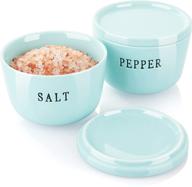 🍽️ 10 oz ceramic salt and pepper container set - alelion large salt and pepper bowls with lid for countertop, teal kitchen decor, dishwasher safe, set of 2, salt box for kitchen logo