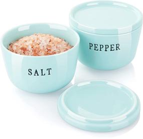 img 4 attached to 🍽️ 10 oz Ceramic Salt and Pepper Container Set - ALELION Large Salt and Pepper Bowls with Lid for Countertop, Teal Kitchen Decor, Dishwasher Safe, Set of 2, Salt Box for Kitchen