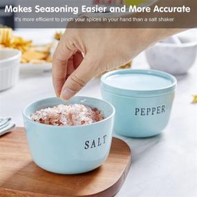 img 3 attached to 🍽️ 10 oz Ceramic Salt and Pepper Container Set - ALELION Large Salt and Pepper Bowls with Lid for Countertop, Teal Kitchen Decor, Dishwasher Safe, Set of 2, Salt Box for Kitchen