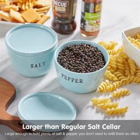 img 2 attached to 🍽️ 10 oz Ceramic Salt and Pepper Container Set - ALELION Large Salt and Pepper Bowls with Lid for Countertop, Teal Kitchen Decor, Dishwasher Safe, Set of 2, Salt Box for Kitchen