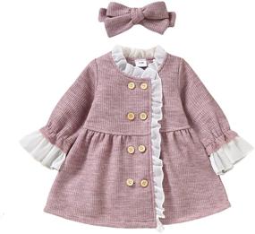 img 4 attached to 👗 Cute Kids Solid Ruffle Long Sleeve Sweater Dress for Toddler Baby Girls - Fall Winter Warm Outfit Clothes