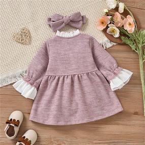 img 2 attached to 👗 Cute Kids Solid Ruffle Long Sleeve Sweater Dress for Toddler Baby Girls - Fall Winter Warm Outfit Clothes