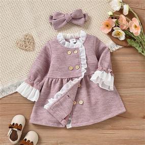 img 3 attached to 👗 Cute Kids Solid Ruffle Long Sleeve Sweater Dress for Toddler Baby Girls - Fall Winter Warm Outfit Clothes