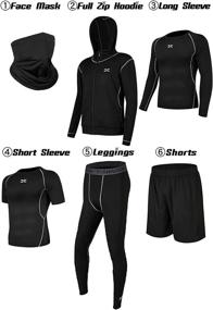 img 3 attached to CLEMOR Men's 6Pcs Compression Workout Clothes Set 👕 with Long Sleeve Jacket, Pants, Shirt, and Face Cover