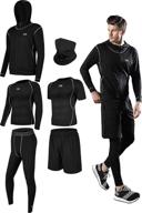 clemor men's 6pcs compression workout clothes set 👕 with long sleeve jacket, pants, shirt, and face cover logo