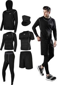 img 4 attached to CLEMOR Men's 6Pcs Compression Workout Clothes Set 👕 with Long Sleeve Jacket, Pants, Shirt, and Face Cover