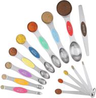 stainless steel magnetic measuring spoons: set with 8 double sided spoons, leveler, and 5 mini spoons - ideal for dry and liquid ingredient measurement (color options) logo