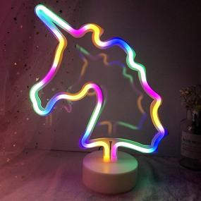 img 2 attached to 🦄 Vibrant Momkids Unicorn Neon Light: Colorful LED Bedside Lamp for Kids Room, Girls Bedroom, and Party Decorations - USB/Battery Powered