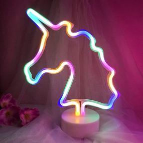 img 4 attached to 🦄 Vibrant Momkids Unicorn Neon Light: Colorful LED Bedside Lamp for Kids Room, Girls Bedroom, and Party Decorations - USB/Battery Powered