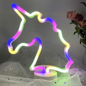 img 1 attached to 🦄 Vibrant Momkids Unicorn Neon Light: Colorful LED Bedside Lamp for Kids Room, Girls Bedroom, and Party Decorations - USB/Battery Powered