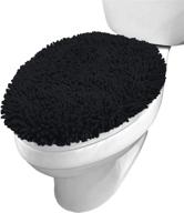 black microfiber kangaroo shag chenille toilet lid cover – quick-drying, machine washable, ultra-soft seat covers – essential home bathroom decor, standard size (19.5x18.5) logo