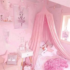 img 4 attached to Dix-Rainbow Princess Bed Canopy for Kids: Round Dome Castle Play Tent, Indoor/Outdoor Hanging House Decoration Reading Nook in Coral Pink Cotton Canvas