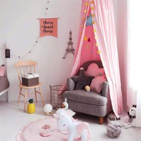 img 1 attached to Dix-Rainbow Princess Bed Canopy for Kids: Round Dome Castle Play Tent, Indoor/Outdoor Hanging House Decoration Reading Nook in Coral Pink Cotton Canvas