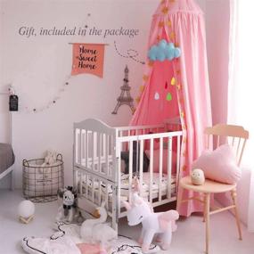 img 3 attached to Dix-Rainbow Princess Bed Canopy for Kids: Round Dome Castle Play Tent, Indoor/Outdoor Hanging House Decoration Reading Nook in Coral Pink Cotton Canvas