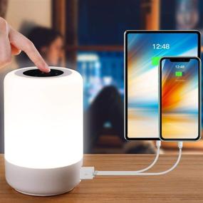 img 4 attached to Rechargeable Touch Sensor Table Lamp for Kids Bedroom - Dimmable Bedside Lamp with White Light + RGB Color Changing for Reading