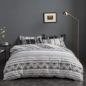 img 2 attached to 🛏️ iyoimono White and Black Bohemian Bedding Set Twin Size for Kids & Teens - Geometric Striped Pattern Reversible Duvet Cover Set