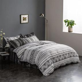 img 1 attached to 🛏️ iyoimono White and Black Bohemian Bedding Set Twin Size for Kids & Teens - Geometric Striped Pattern Reversible Duvet Cover Set