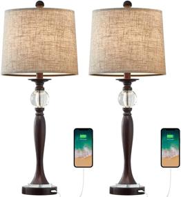 img 2 attached to 🪔 Set of 2 Modern USB Metal Crystal Table Lamps 28'' for Living Room, Bedroom, Nightstand, or Desk (Brown)