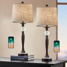 img 4 attached to 🪔 Set of 2 Modern USB Metal Crystal Table Lamps 28'' for Living Room, Bedroom, Nightstand, or Desk (Brown)