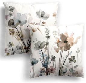 img 4 attached to Charming Flowers Pillow Covers 18x18 Set of 2 - Modern Decorative Square Cushion Cases for Sofa Couch Bedroom Living Room Car