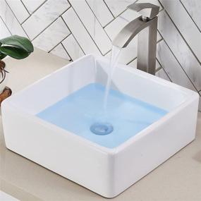 img 4 attached to 💧 Friho 14.96-inch Modern Above Counter Square Vessel Vanity Sink in White Porcelain Ceramic – Lavatory Bathroom Vessel Sink