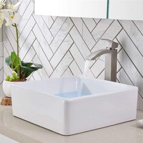 img 2 attached to 💧 Friho 14.96-inch Modern Above Counter Square Vessel Vanity Sink in White Porcelain Ceramic – Lavatory Bathroom Vessel Sink