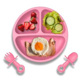 img 4 attached to BPA Free Baby Suction Plate with Self-Feeding Spoon Fork - Self-Training Utensil Set for Babies Toddlers, Pink