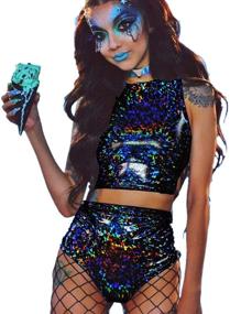 img 2 attached to 🌈 Holographic Clubwear Hologram Metallic Bodysuit - Women's Clothing