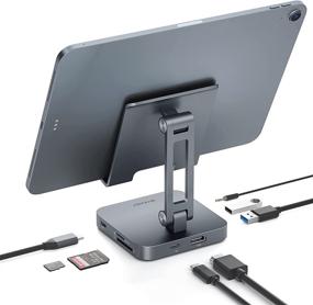 img 4 attached to 🔌 BYEASY iPad Pro USB C Hub with Stand - 7 in 1 USB-C Docking Station featuring 4K 30HZ HDMI, 3.5mm Audio Jack, 60W PD Charging, 2 x USB 3.0, SD/TF Card Reader - Compatible with iPad Pro 2021-2018 and MacBook Pro 2017-2019