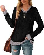 aokosor lightweight v neck sweaters for women: long sleeve tunics for leggings, soft color block style logo