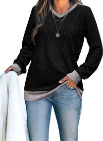 img 2 attached to Aokosor Lightweight V Neck Sweaters for Women: Long Sleeve Tunics for Leggings, Soft Color Block Style