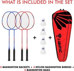 img 3 attached to Set of 4 Badminton Rackets with 4 Nylon Shuttlecocks, 2 Carrying Bags - Light Carbon Fiber, Ideal for Outdoor Backyard Games. Suitable for Beginners and Advanced Players - for Adults and Kids