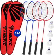 set of 4 badminton rackets with 4 nylon shuttlecocks, 2 carrying bags - light carbon fiber, ideal for outdoor backyard games. suitable for beginners and advanced players - for adults and kids логотип