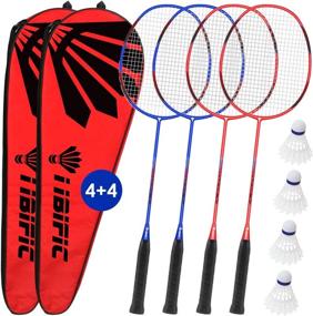 img 4 attached to Set of 4 Badminton Rackets with 4 Nylon Shuttlecocks, 2 Carrying Bags - Light Carbon Fiber, Ideal for Outdoor Backyard Games. Suitable for Beginners and Advanced Players - for Adults and Kids