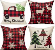 🎄 farmhouse buffalo check christmas throw pillow covers - red green plaids decorative cushion cases for winter tree deer snowflake truck holiday home decorations - couch porch outdoor 18x18 set of 4 логотип