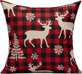 img 2 attached to 🎄 Farmhouse Buffalo Check Christmas Throw Pillow Covers - Red Green Plaids Decorative Cushion Cases for Winter Tree Deer Snowflake Truck Holiday Home Decorations - Couch Porch Outdoor 18x18 Set of 4