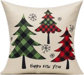 img 1 attached to 🎄 Farmhouse Buffalo Check Christmas Throw Pillow Covers - Red Green Plaids Decorative Cushion Cases for Winter Tree Deer Snowflake Truck Holiday Home Decorations - Couch Porch Outdoor 18x18 Set of 4