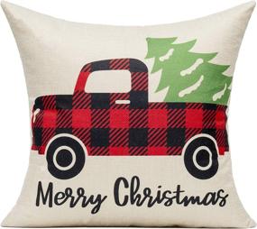 img 3 attached to 🎄 Farmhouse Buffalo Check Christmas Throw Pillow Covers - Red Green Plaids Decorative Cushion Cases for Winter Tree Deer Snowflake Truck Holiday Home Decorations - Couch Porch Outdoor 18x18 Set of 4