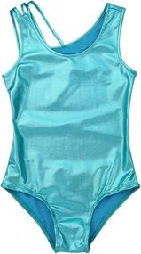 img 2 attached to Girls Metallic Twisted Backless Leotard - Athletic Unitard for Gymnastics, Dance Costume