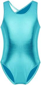 img 3 attached to Girls Metallic Twisted Backless Leotard - Athletic Unitard for Gymnastics, Dance Costume