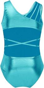 img 4 attached to Girls Metallic Twisted Backless Leotard - Athletic Unitard for Gymnastics, Dance Costume