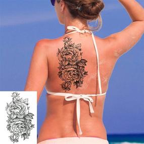 img 1 attached to 🌸 Set of 22 Large 3D Flowers Temporary Tattoo Stickers for Women - Includes 10 Sheets of Black Rose Peony Flowers - Waterproof Fake Tattoos for Body Art, Arm Sketch, Women, and Girls
