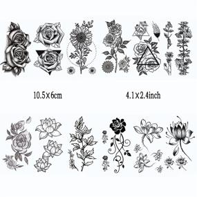 img 2 attached to 🌸 Set of 22 Large 3D Flowers Temporary Tattoo Stickers for Women - Includes 10 Sheets of Black Rose Peony Flowers - Waterproof Fake Tattoos for Body Art, Arm Sketch, Women, and Girls