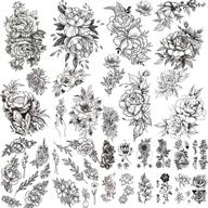 🌸 set of 22 large 3d flowers temporary tattoo stickers for women - includes 10 sheets of black rose peony flowers - waterproof fake tattoos for body art, arm sketch, women, and girls logo