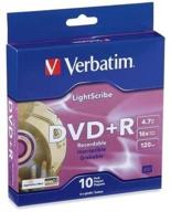 verbatim lightscribe 10pk dvd+r blank media: laser etch prints direct to disc (95116) - 4.7gb/120min logo