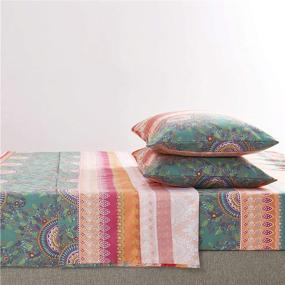 img 3 attached to 🛏️ Wake In Cloud - Bohemian Orange Coral Mandala Medallion Sheet Set: Vibrant & Soft Microfiber Bedding (4pcs, Queen Size)